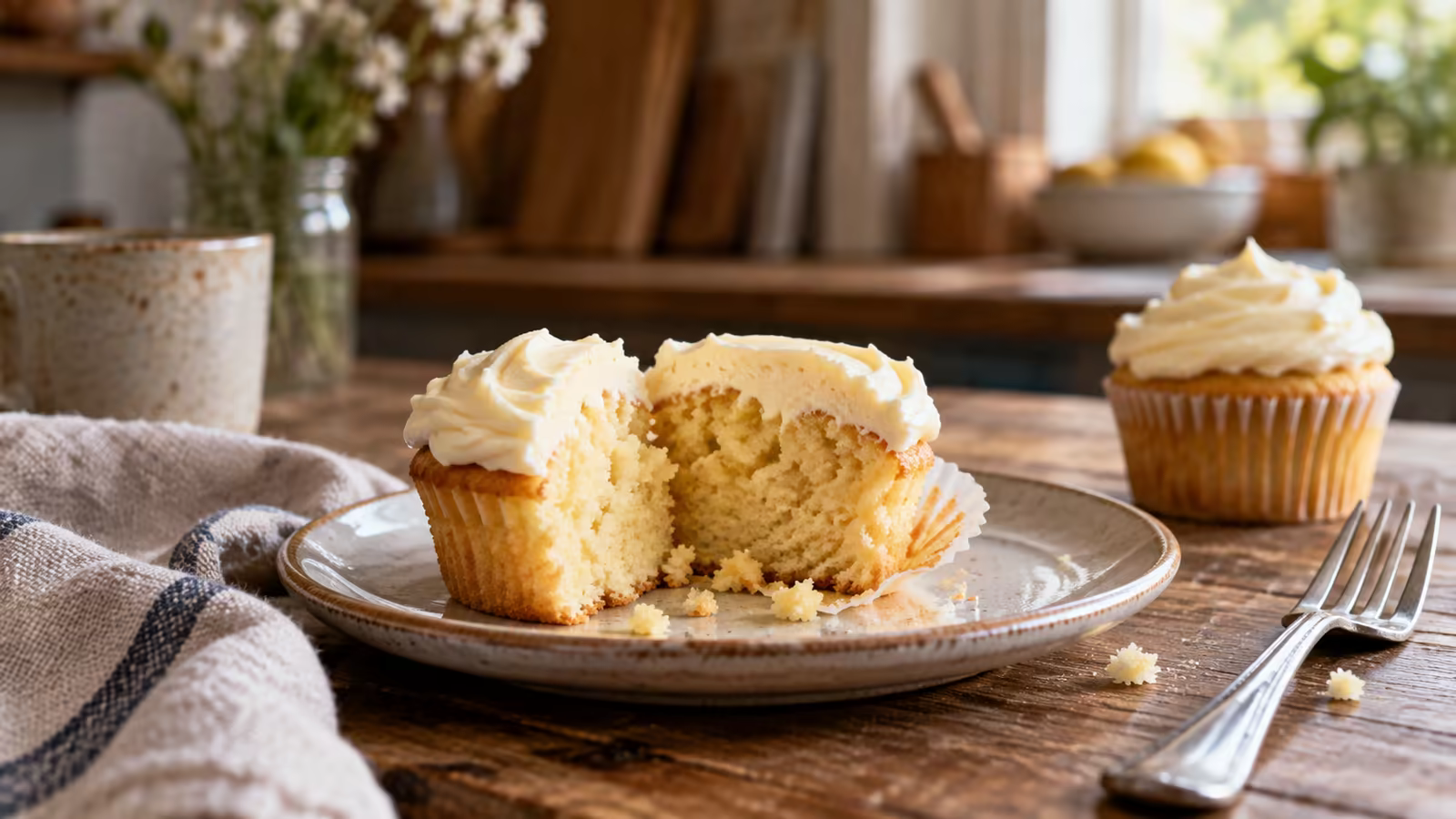 Cupcake de vainilla abierto