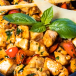 Ensalada de pollo con tomate en un plato