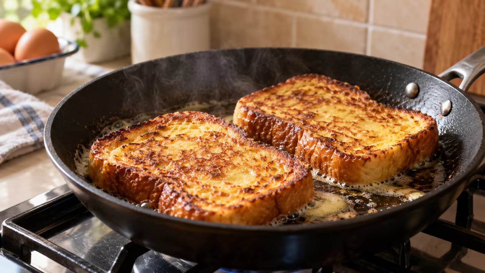 Pan frances dorado en sarten