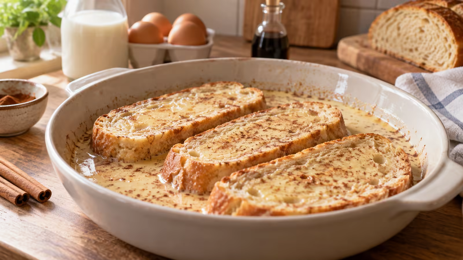 Pan frances en mezcla de huevo
