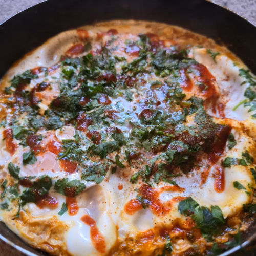 Machaca con huevo en sartén